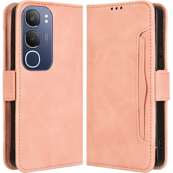 Θήκη με πτερύγιο για Vivo Y19s, Card Slot, ροζ