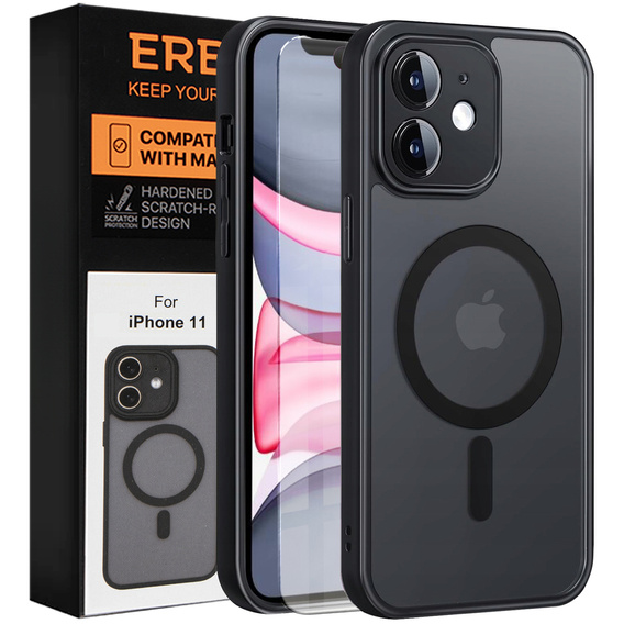 Θήκη για iPhone 11, για MagSafe, ERBORD Μatt Case, μαύρη + Γυαλί οθόνης