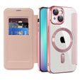 Θήκη με πτερύγιο για iPhone 15, RFID Wallet MagSafe CamShield, ροζ