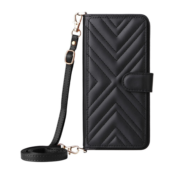 Θήκη με πτερύγιο για Xiaomi Poco F7 Pro, Crossbody Leather Wallet, μαύρη