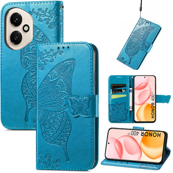 Θήκη με πτερύγιο για Honor 400 5G, Butterfly, μπλε