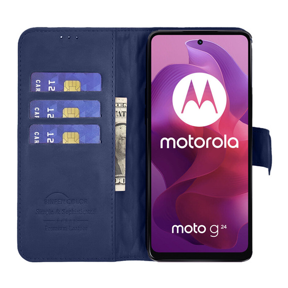 θήκη πτερύγιο για Motorola Moto G24 / G24 Power / G04, Rhombus Crossbody Leather, μπλε