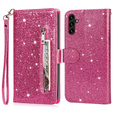 Θήκη με πτερύγιο για Samsung Galaxy A56 5G, Wallet Zipper Pocket Glittery, ροζ