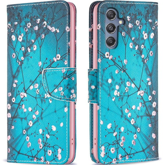 Θήκη με πτερύγιο για Samsung Galaxy M34, Wallet, Sakura, μπλε