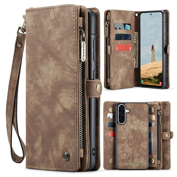 CASEME θήκη για Samsung Galaxy A56 5G, Retro Leather Wallet, με λουράκι, καφέ