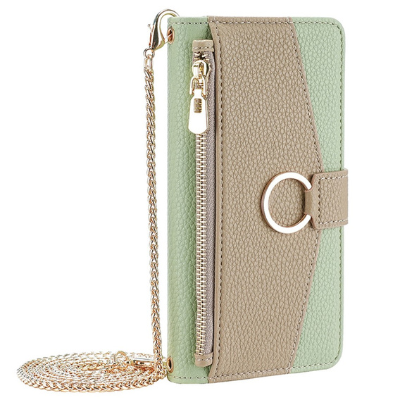 θήκη Wallet Zipper Pocket flip για το Motorola Edge 40 Neo 5G, Wallet Zipper Pocket, με καθρέφτη, πράσινη