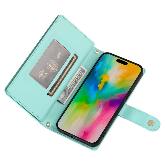 Θήκη με πτερύγιο για iPhone 16 Pro Max, Wallet Zipper Pocket, πράσινη