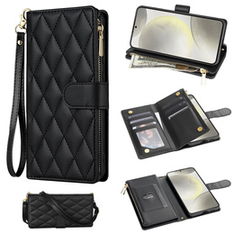 θήκη πτερύγιο για Samsung Galaxy S25 Edge, Rhombus Crossbody Leather, μαύρη