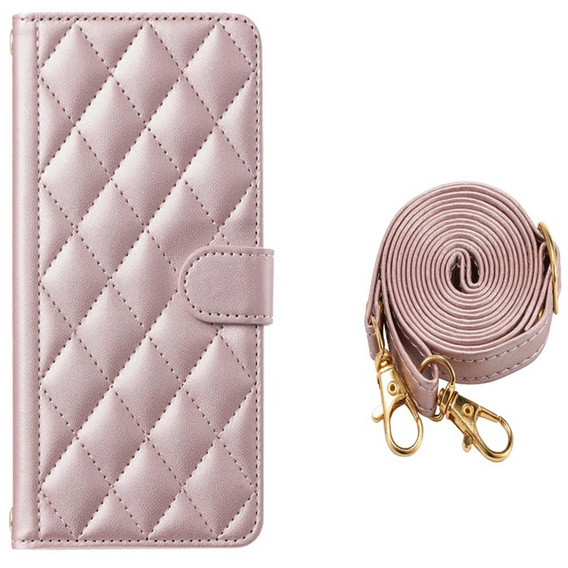 θήκη πτερύγιο για Samsung Galaxy A16, Rhombus Crossbody Leather, ροζ rose gold