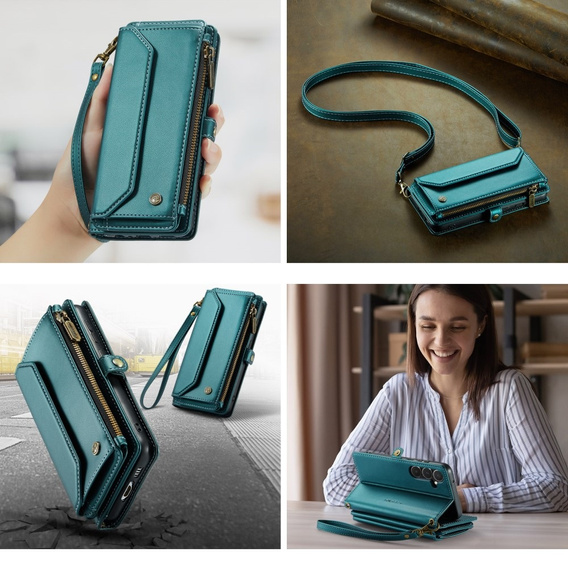 θήκη CASEME για Samsung Galaxy A55 5G, RFID Leather Wallet, με λουράκι ώμου, πράσινη
