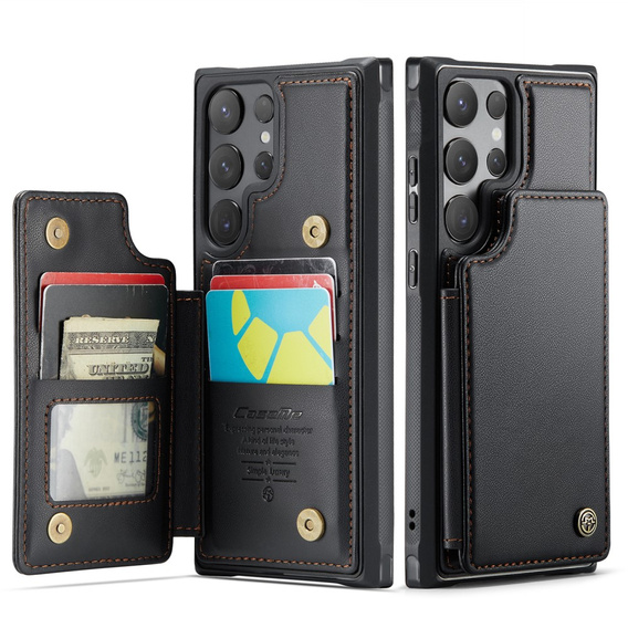 CASEME flip case για Samsung Galaxy S25 Ultra, Litchi Wallet, μαύρη