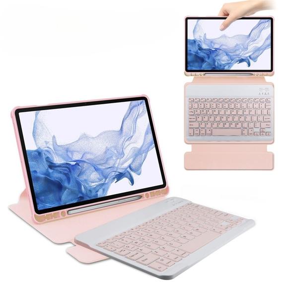 Θήκη πληκτρολογίου για Samsung Galaxy Tab S9, Rotary 360° Leather, ροζ rose gold