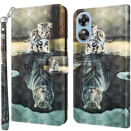 Θήκη με πτερύγιο για Oppo A17, Wallet, Cat & Tiger