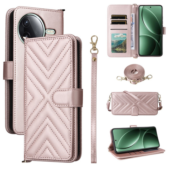 Θήκη με πτερύγιο για Xiaomi Poco F7 Ultra, Crossbody Leather Wallet, ροζ