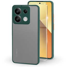 Θήκη σιλικόνης για Xiaomi Redmi Note 13 5G, με προστασία κάμερας, διαφανής / πράσινη + Tempered Glass 9H
