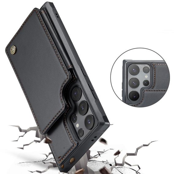 CASEME flip case για Samsung Galaxy S25 Ultra, Litchi Wallet, μαύρη