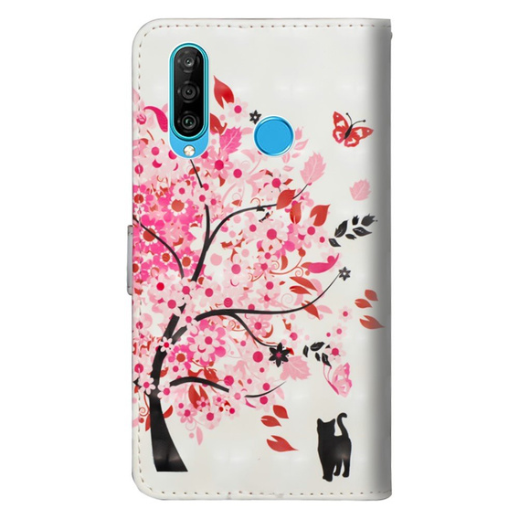 Θήκη με πτερύγιο για Huawei P30 Lite, Wallet, cat & tree, λευκή