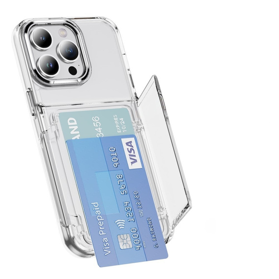 Θήκη για iPhone 16 Pro, Card Holder Kickstand, διαφανής