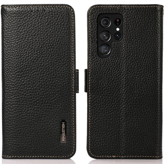 KHAZNEH θήκη RFID για Samsung Galaxy S23 Ultra, Litchi Texture, μαύρη