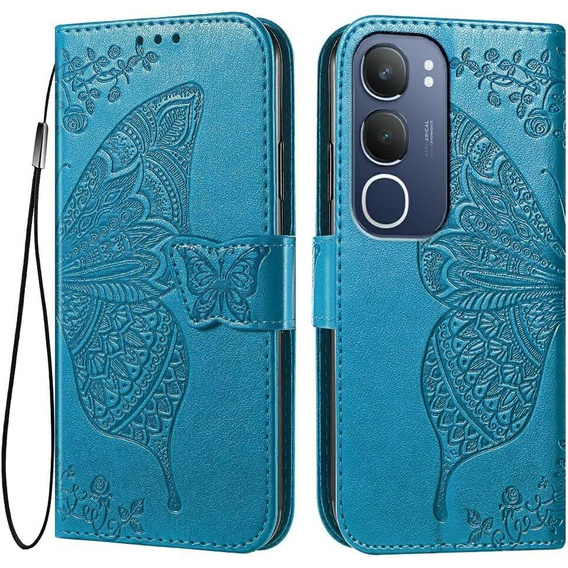 Θήκη με πτερύγιο για Vivo Y19s, Butterfly, μπλε