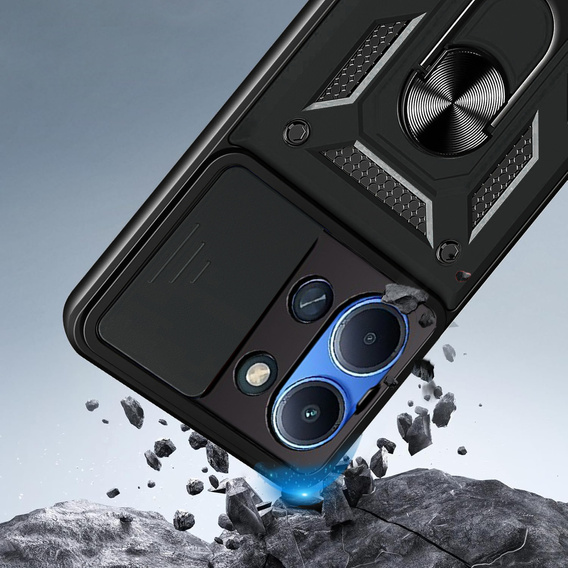 Θωρακισμένη θήκη για Xiaomi Redmi 15C 4G/LTE, με προστασία κάμερας, με βάση, μαύρο