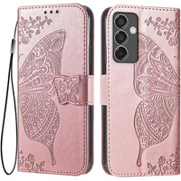 Θήκη με πτερύγιο για Samsung Galaxy S24 FE, Butterfly, ροζ rose gold