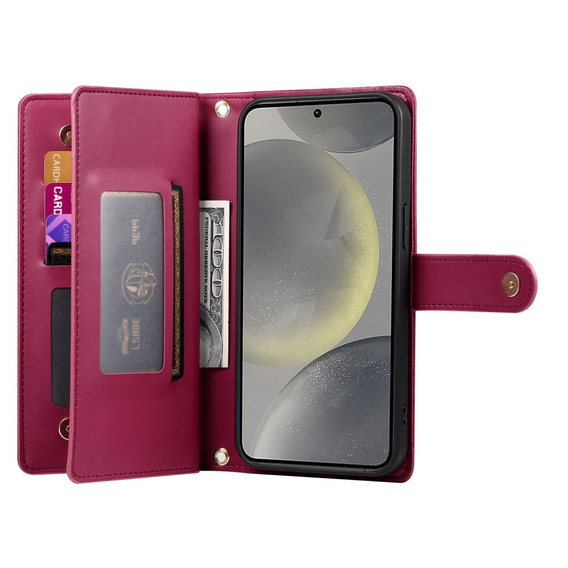 Θήκη με πτερύγιο για Samsung Galaxy S25, Wallet Zipper Pocket, κόκκινη