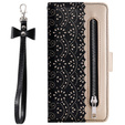 θήκη πτερύγιο για Samsung Galaxy A51 5G, Wallet Pocket Zipper Lace, μαύρη