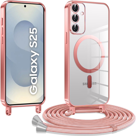 Θήκη για Samsung Galaxy S25, Electro MagSafe, ροζ + κορδόνι
