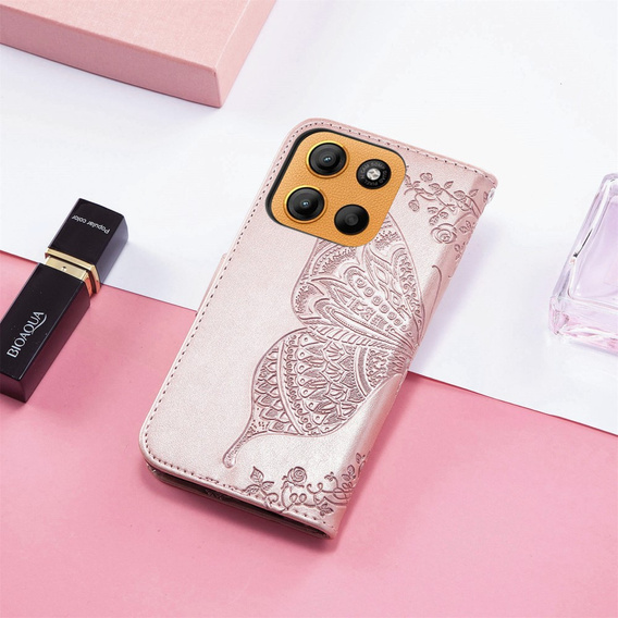 Θήκη με πτερύγιο για Motorola Moto G15 / Motorola Moto G15 Power, Butterfly, ροζ rose gold