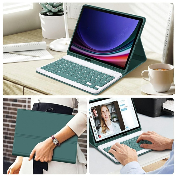 Θήκη + πληκτρολόγιο Samsung Galaxy Tab S9 FE, Leather Pen Slot, σκούρα πράσινη
