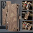 CASEME θήκη για Samsung Galaxy S25 Ultra, Retro Leather Wallet, με λουράκι, καφέ