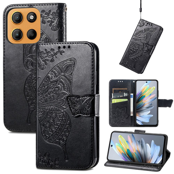 Θήκη με πτερύγιο για Motorola Moto G15 / Motorola Moto G15 Power, Butterfly, μαύρη