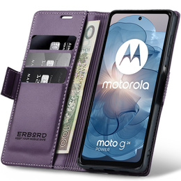Θήκη για Motorola Moto G24 Power, ERBORD Glossy Litchi, πορτοφόλι με πτερύγιο, μωβ