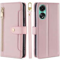 Θήκη με πτερύγιο για Oppo A78 4G, Wallet Zipper Pocket, ροζ