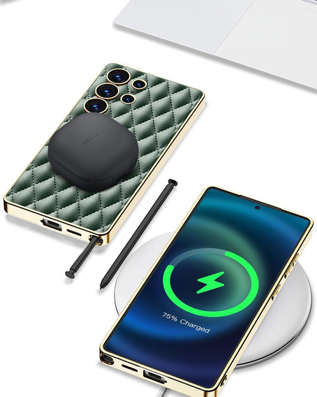 Θήκη για Samsung Galaxy S25 Ultra, Leather Rhombus, πράσινη