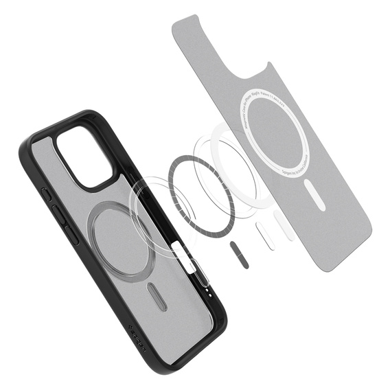 Θήκη MagSafe Spigen για iPhone 16 Pro Max, Ultra Hybrid, διαφανής / μαύρη + Μετριασμένο γυαλί 9H