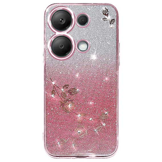 Θήκη για Xiaomi Redmi Note 13 Pro 4G / Xiaomi Redmi Note 14S / Xiaomi Poco M6 Pro 4G, Glitter Flower, ροζ rose gold