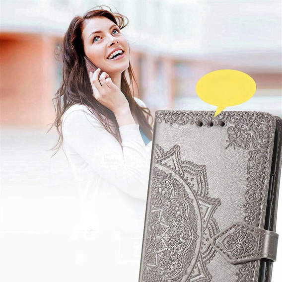 Θήκη με πτερύγιο για Motorola Edge 50 Fusion 5G, Mandala, γκρι