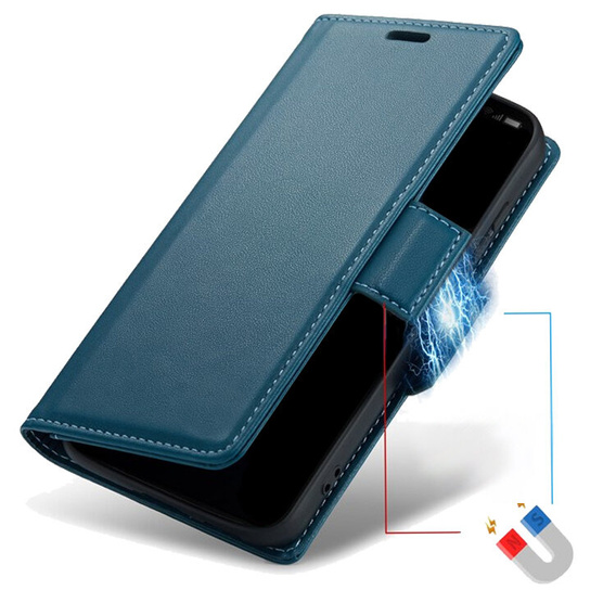 Θήκη για Samsung Galaxy S25, ERBORD Glossy Litchi, πορτοφόλι με πτερύγιο, μπλε