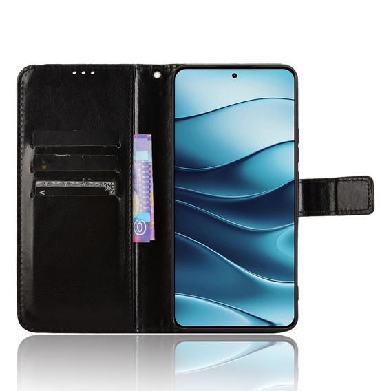 Θήκη με πτερύγιο για Xiaomi Redmi Note 14 5G, Crazy Horse Wallet, μαύρη