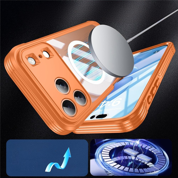 Αδιάβροχη θήκη με γυαλί, για MagSafe για iPhone 17 Pro, πορτοκαλί