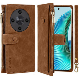 Θήκη με πτερύγιο για Honor Magic 6 Lite 5G, Wallet Zipper Pocket, καφέ