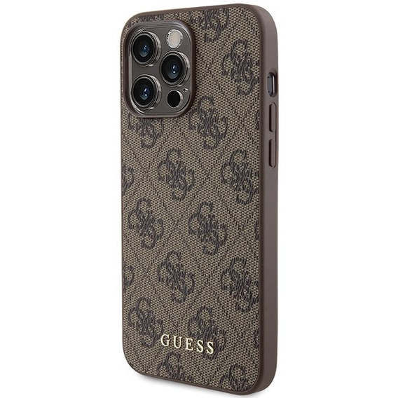 GUESS Θήκη για iPhone 15 Pro Max, 4G Metal Gold Logo, καφέ