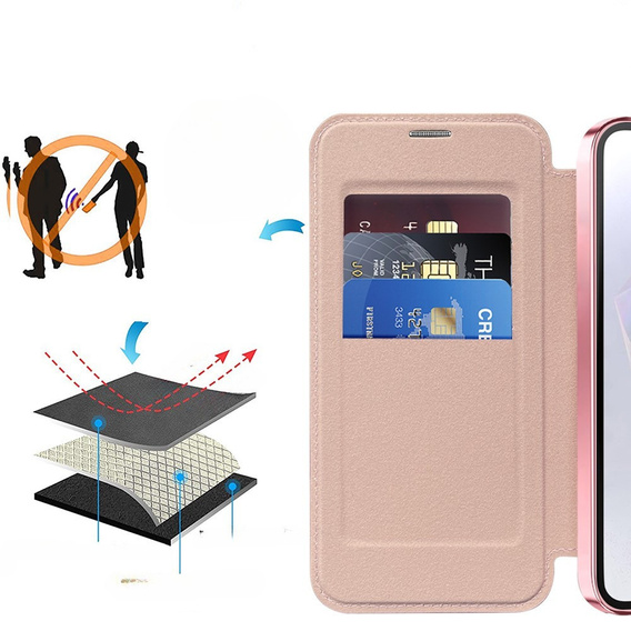 Θήκη με πτερύγιο για Samsung Galaxy A17 5G, πορτοφόλι RFID, για MagSafe, διάφανο / ροζ