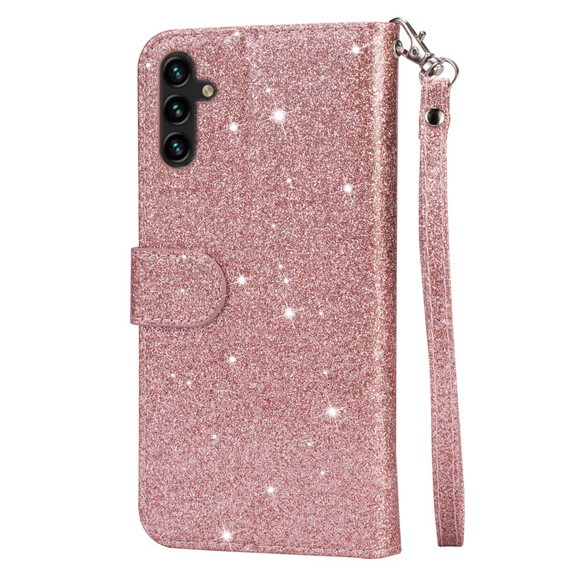 Θήκη με πτερύγιο για Samsung Galaxy A35 5G, Wallet Zipper Pocket Glittery, ροζ rose gold