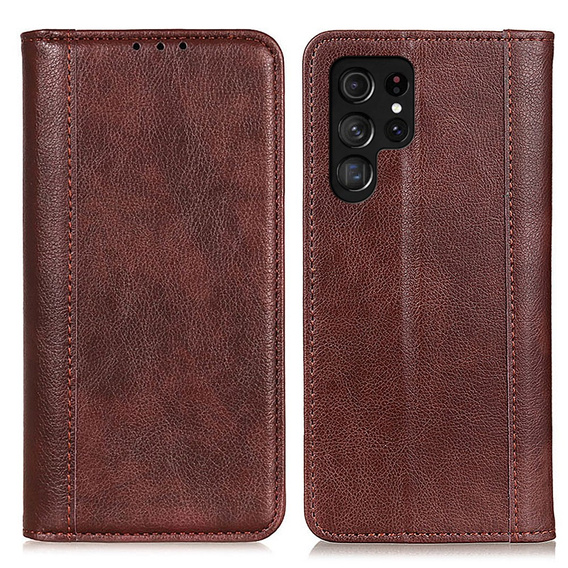 Θήκη για Samsung Galaxy S24 Ultra, Wallet Litchi Leather, καφέ