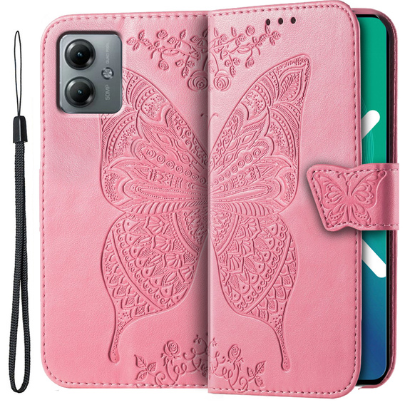 Θήκη με πτερύγιο για Motorola Moto G14, Butterfly, ροζ 