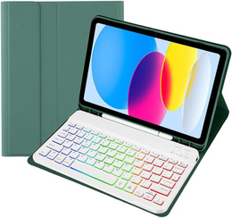 Θήκη με φωτιζόμενο πληκτρολόγιο bluetooth για iPad 10.9 2022 (10 gen.), πράσινη