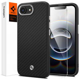 θήκη Spigen για iPhone 16E, Enzo Aramid MagSafe, carbon black + γυαλί 9H tempered glass